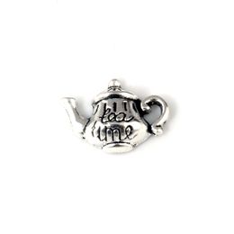 100Pcs Alloy Single-sided "Tea Time" Tea Pot Charms Pendant For Jewellery Making Bracelet Necklace Findings 19*12.5mm A-137