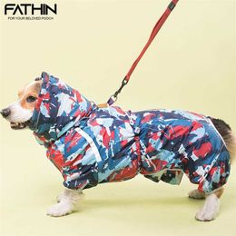 FATHIN Welsh Corgi Dog Waterproof Dog Coat Jumpsuit Pet Clothing Raincoat Dog Clothes with Reflective Strip L-6L for Large Dogs 211106