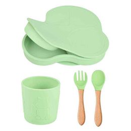 Baby Silicone Tableware Set Car Shape Self Feeding Suction Plate Spoon Fork Cup G1210