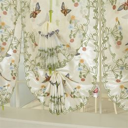 Junwell Sheer Curtains Butterfly Embroidery Ribbon Roman Curtain blinds European Style Kitchen Tulle Curtain Balcony Voile Sateen Y200421