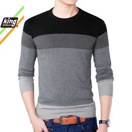 Casual Men's Sweater O-Neck Striped Slim Fit Knittwear Autumn Mens Sweaters Pullovers Pullover Men Pull Homme M-3XL Y0907