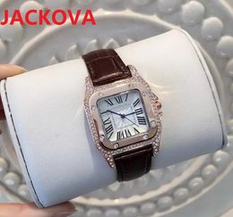 square roman diamonds time clock Classic bracelet Wristwatch women Battery Powers Chronograph Quartz stopwatch genuine leather Top quality nice model watch
