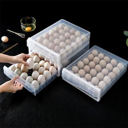 Kitchen refrigerator double drawer rack transparent anti-collision plastic egg box 210315