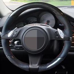 Car Steering Wheel Cover Hand-stitched Non-slip Soft Black Genuine Leather Carbon Fibre For Porsche Cayenne Panamera 2010-2011