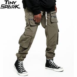 Men Hip Streetwear Cargo Pants Multi Pockets Harajuku Joggers Track Trousers Elastic Waist Tactical 210715