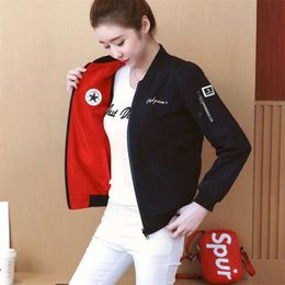 Korean Autumn Women Windbreaker Bomber Jacket Baseball Coats Long Sleeve Of The Double-sided Wearable Basic Jackets Outwear 210928