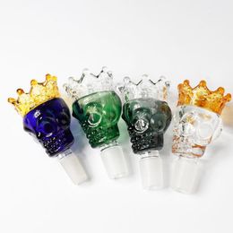 Colorful Skull Crown Smoking Cool 14MM 18MM Male Interface Joint Thick Glass Herb Tobacco Oil Rigs Wig Wag Waterpipe Hookah Bong Filter Funnel Bowl DHL Free