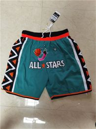 Top Quality 1996 All Star Basketball Shorts Men Shorts pantaloncini da basket Sport Shorts College Pants in Green Color