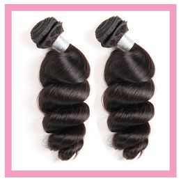 Peruvian Loose Wave 2 Bundles 100% Human Hair Extensions Double Wefts Natural Color 95-100g/piece