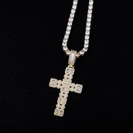 New Cross Iced Out Pendant Necklace With Gold 4mm Tennis Chain High Quality Ice Micropavé Cubic Zirconia HipHop Fashion Gift