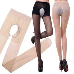 LNRRABC New 1PC Sexy Fashion Tigts Hot Open Crotch Pantyhose Elasticity 4 Colours Silk Stockings for Women Y1119