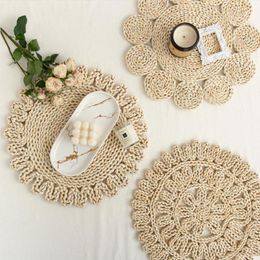 Mats & Pads Natural Table Mat Handmade Straw Woven Corn Husk Placemat Round Braided Heat Resistant Insulation Anti-Skidding Pad
