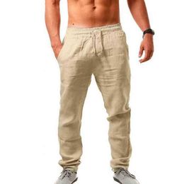 Man Pants Summer Men's New Style Simple and Fashionable Pure Cotton and Linen Trousers Sport Pants Men Fitness Sportswear Y0811