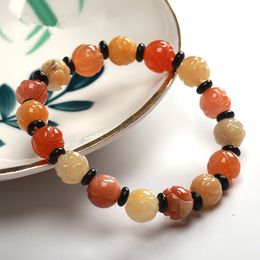 Natural Hetian jade gemstone natural jade hand-made coloful Lotus hand carved bracelet for women jade beads gemstone bracelets