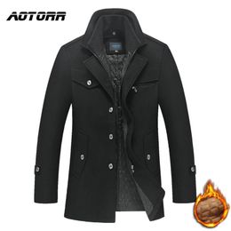 Mens Business Jacket Warm Thick Winter Men Long Woollen Windbreaker Jackets Overcoat Male Casual Trench Outwear Slim Fit Coat 211122