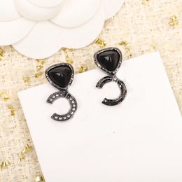 2022 Top quality Charm drop earring with diamond in gold plated black color plated for women wedding jewelry gift have box stamp PS4056