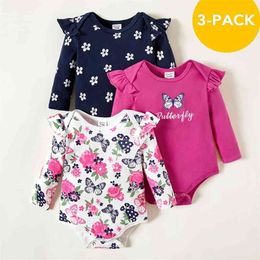 Arrival Spring and Autumn 3-pack Baby Floral Butterfly Bodysuits Set Girl Sweet Rompers 210528