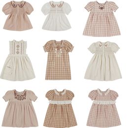 Çocuklar Elbiseler AP Marka Yeni Yaz Kız Nakış Çiçekler Prenses Elbise Bebek Çocuk Moda Kısa Kollu Dış Giyim Elbise 210303