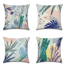 Cushion/Decorative Pillow 1pc Hand Painted Tropical Flower Cushion Cover Green Leaf Decorative Pillows For Sofa Throw Pillowcase