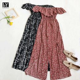 LY VAREY LIN Summer Women Strap Long Pants Jumpsuits Loose Sexy Beach Floral Ruffles Bohemian Wide Leg Rompers 210526