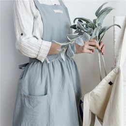 Aprons Fashion Brief Nordic Wind Pleated Skirt Cotton Linen Chef Apron Coffee Shops And Flower Work Clothes Women Cleaning204F