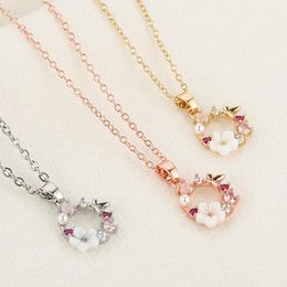 Pendant Necklaces Dainty Fashion Flower Butterfly Necklace Women Wedding Bridal Jewelry Pink Zircon Choker Neck Accessory Girlfriend Gift