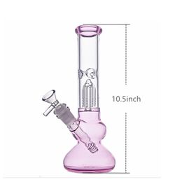 14mm male glass oil burner pipe 10.5 Inch Glass Big Bongs Water Pipes Beaker Bong PINK Ice Pinch Dab Rigs With Diffused Downstem dhl free