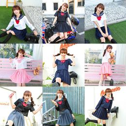 Clothing Sets Japanese Style Sailor JK Suits With Skirt Schoolgirl Uniform Black High School Uniforms Student Clothes Anime Cosplay Seifuku