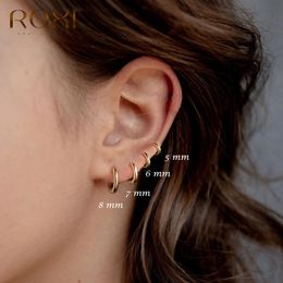 Vintage Sterling Silver Hoop Earrings Glossy Geometry Round Circle 925 for Women Earring Pendientes
