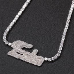 New Fashion Gold Silver Colour Bling CZ DIY Custom Name Letters Pendant Necklace for Men Women with 4mm 20inch Cubic Tennis Chain