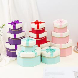 Gift Wrap 3Pcs Octagon Shaped Flower Paper Boxes Lid Hug Bucket Florist Packaging Box Candy Bar Party Wedding Supply