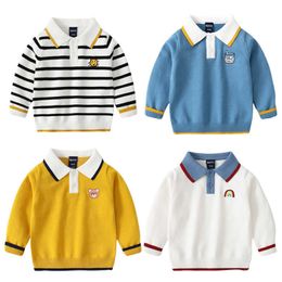 Children Boy Sweater Baby Lapel Embroidery Tops Kids Casual Pullover Sweaters Autumn Winter Boys Thicken Warm Knitwear Clothing Y1024