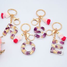 New Arrival Purple Rose Flower Letter Capital Keychain Small Tassel Key Chain