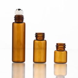 100pcs 1ml 2ml 3ml 5ml amber Glass Perfume Bottles With Roll On Empty Cosmetic Vial For Traveller