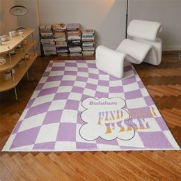 Retro Black And White Checkerboard Living Room Carpet, Purple Lattice Bedroom Bedside Mats, Cute Decor, Carpet For Nursery 220301
