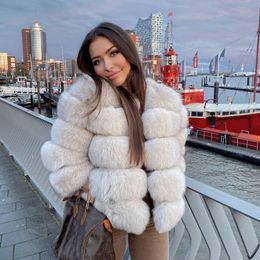 Womens Leather Faux Coat Fashion winter warmly Ladys Outerwear coats natural Pure Colour fox fur jacket thicken vest Short-Length Patchwork Thicken overcoat