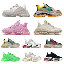 Authentic Triple S Black White Men Women Running Shoes Casual Sneakers Clear Sole Neon Green Red Yellow Pink Outdoor Sport Classic OG Trainers Walking Jogging