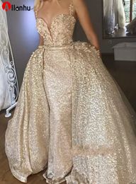 NEW! 2022 Luxury Champagne Evening Dresses with Detachable Skirt Formal Women Holiday Wear Celebrity Party Gowns Plus Size Custom Made Xu