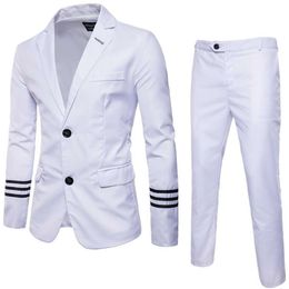 Men's Formal Suits Suit Jackets Blazer +Pants Wedding Dress Suits Large Size Men White Slim Suits X0909