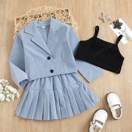 kids Clothing Sets girls outfits children Blazer jacket Tops+camisole+Pleated skirts 3pcs/set summer Spring Autumn fashion Boutique baby Clothes