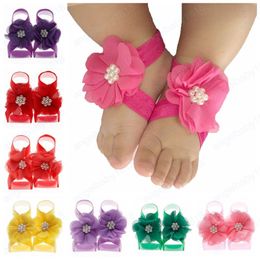 2pcs/pair Cute Chiffon Flower Baby Barefoot Sandals Newborn Toddler Sandals Baptism Shoes Baby Girl Photo Props Birthday Gifts