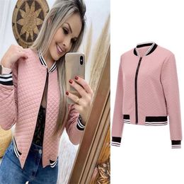 Fashion Long Sleeve Baseball Jackets Woman Round Neck Zip Casual Jacket For Plus Size S-2xl 211014