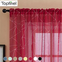 Topfinel Geometric Nordic style Window curtain Decoration Modern Chiffon Sheer Curtains for living room Tulle Curtains Drapes 210712