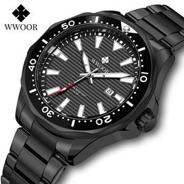 WWOOR Mode Schwarze Herrenuhren Top-marke Luxus Sport Taucher Quarz 30ATM Wasserdichte Militärarmbanduhr Reloj Hombre 210527