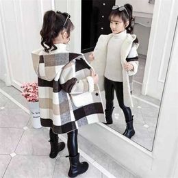 Autumn Winter Girls Casual Jackets Hooded Outerwear Fashion Woolen Long Coat Children Clothing Cute Baby Girls 211011