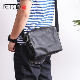 HBP AETOO Men's Shoulder Bag, Leather Casual Horizontal Bag, Large Capacity Cowhide Male Oblique Cross Bag