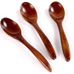 14cm Handmade Wooden Soup Coffee Ice Cream Small Spoons Party Home Kitchen Dining Bar Supplies For Kids