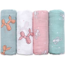 Muslinlife Swaddle Wrap Soft Bamboo Cotton For Stroller Use Cute Bunny Unicorn Whale Baby Blanket 120*120cm 210309