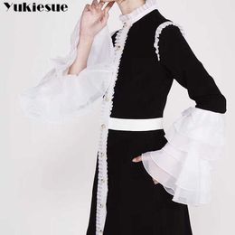 Harajuku vintage dress female vestidos verano autumn winter ruffles flare sleeve Court luxury party maxi dresses women 210608