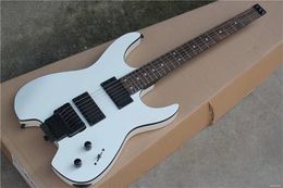 White Headless Electric Guitar with Rosewood Fretboard,Black Hardware,offering Customised services